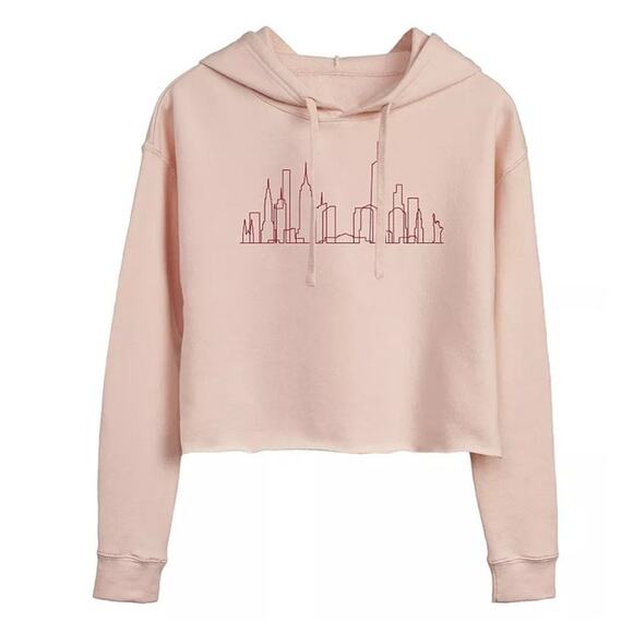 Pink Peach New York Skyline Cropped Hoodie Juniors Large NYC New - Picture 1 of 2